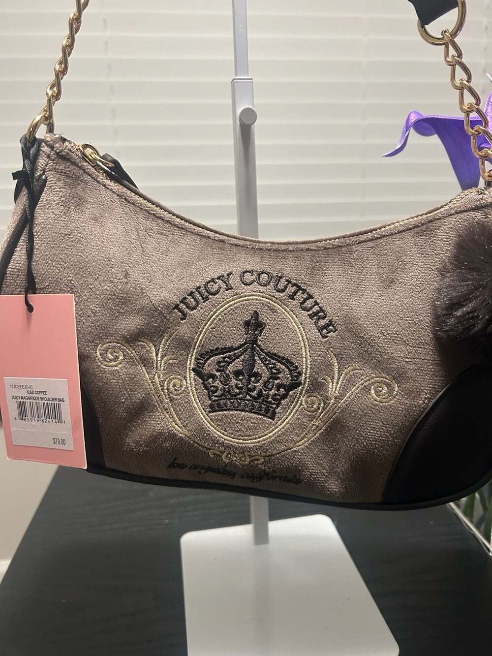 Juicy Couture Juicy Magnifique Shoulder Bag Iced Coffee Velour - Picture 2 of 5